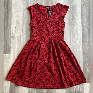 Reborn Red Black Rose Floral MiniDress Sleeveless Party Stretch Boho Size Small